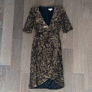 Black and Gold Sequin Wrap Dress